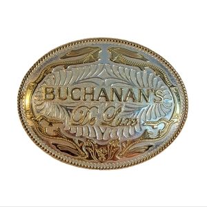 Buchanans Deluxe Scotch Whiskey Silver Tone Belt Buckle Promotion Cowboy Western